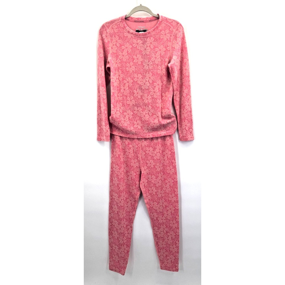 Terramar Merino WoolSkins Pink Floral Top & Leggings Set XL Midweight Base Layer